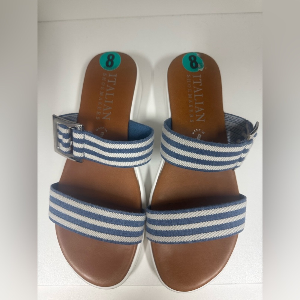 Italian Shoemakers Blue and White Striped Sandals - Picture 3 of 5